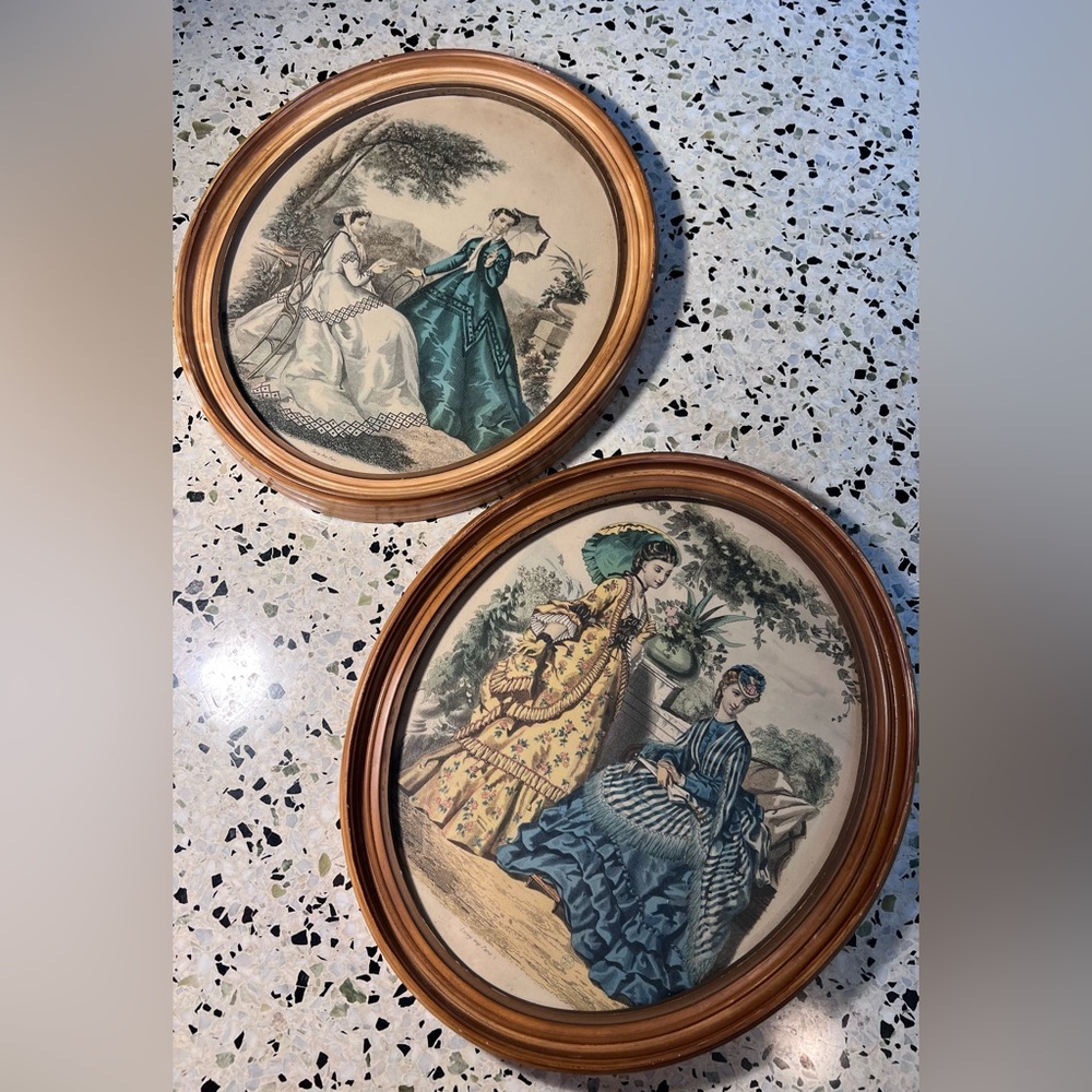 Vintage victorian French framed prints, la mode luster set of 2